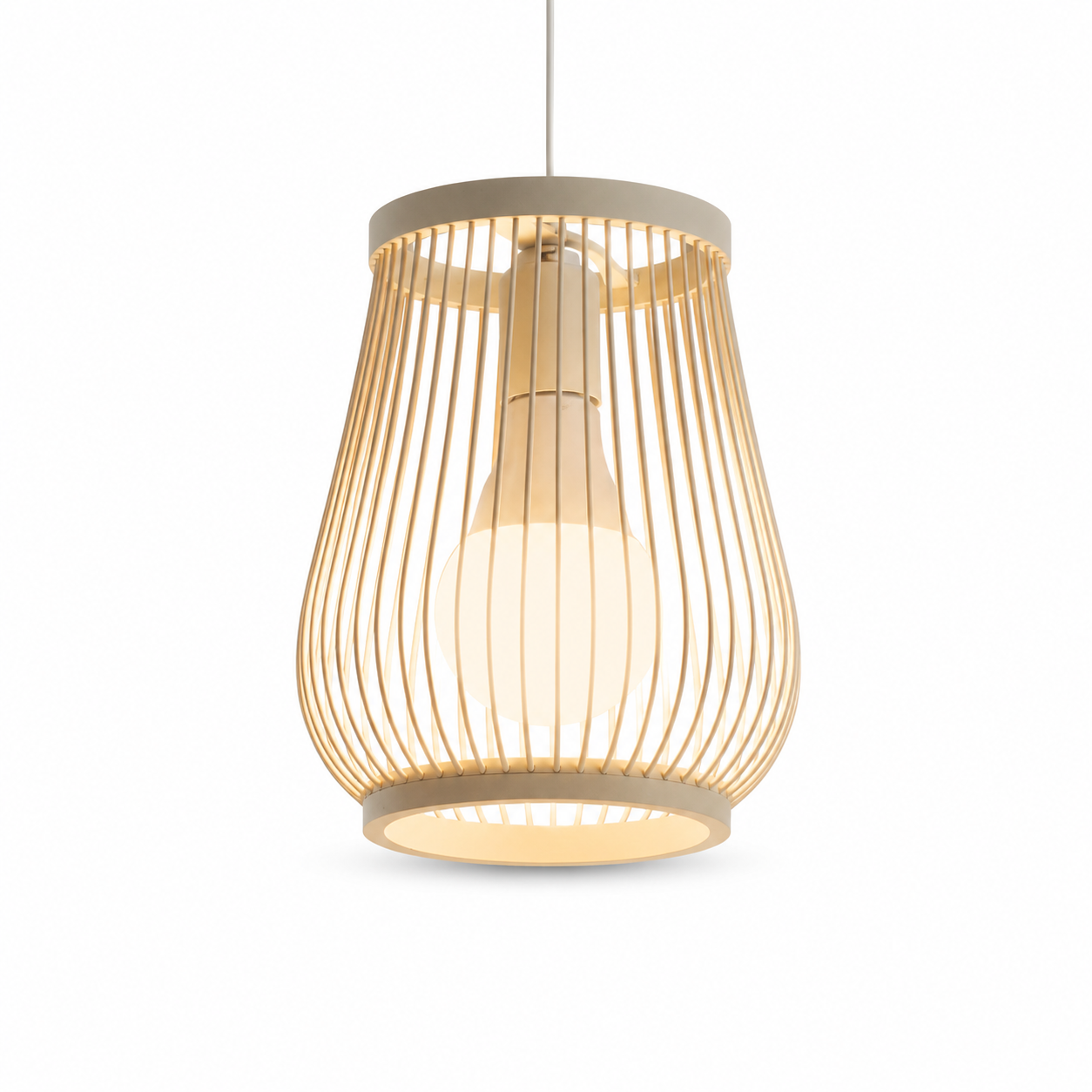 Pendente de Bambu Natural com LED E27 para Sala e Quarto