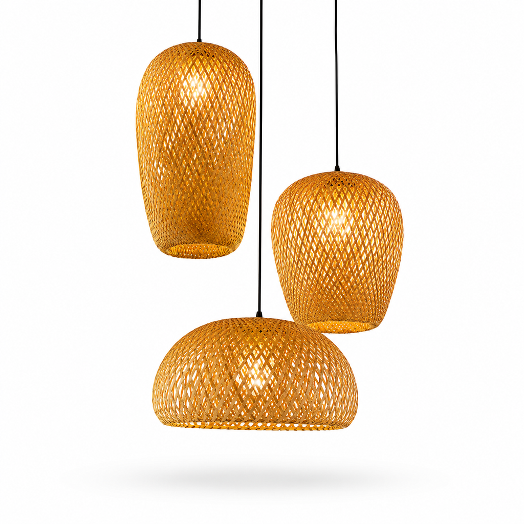 Lustre Lanterna de Bambu Trançado à Mão Retrô