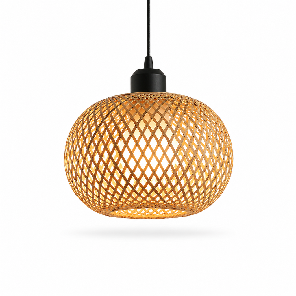 Pendente Artesanal em Bambu e Rattan E27 para Café