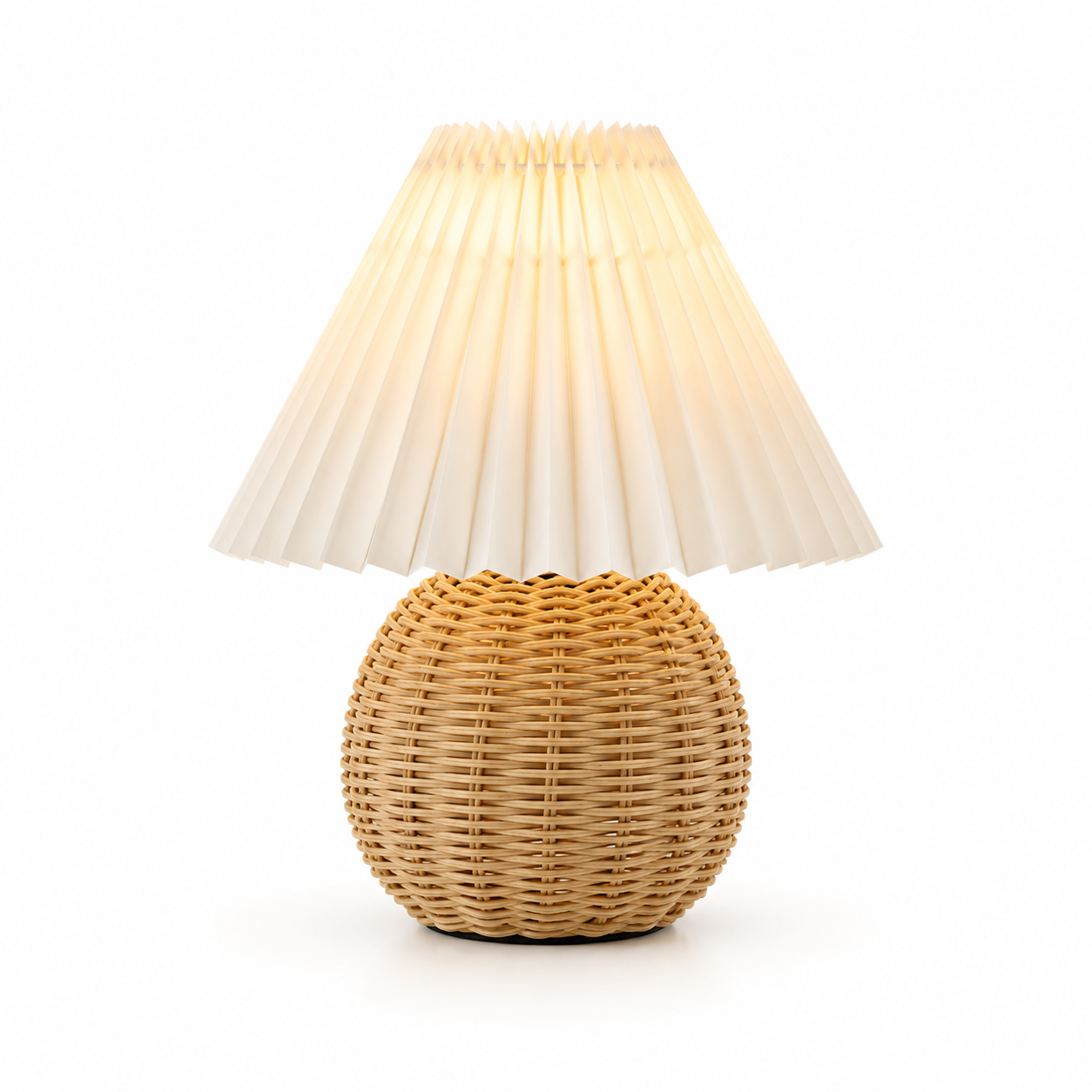 Luminária Mini Rattan Plissada Cabeceira Sala Vintage Boho