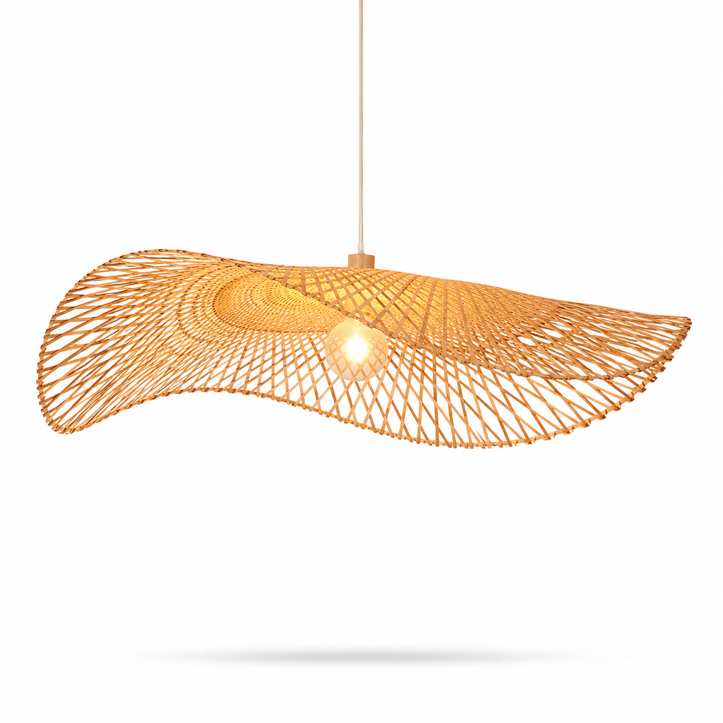 Lustre Artesanal Chapéu de Palha em Bambu e Rattan para Sala de C...