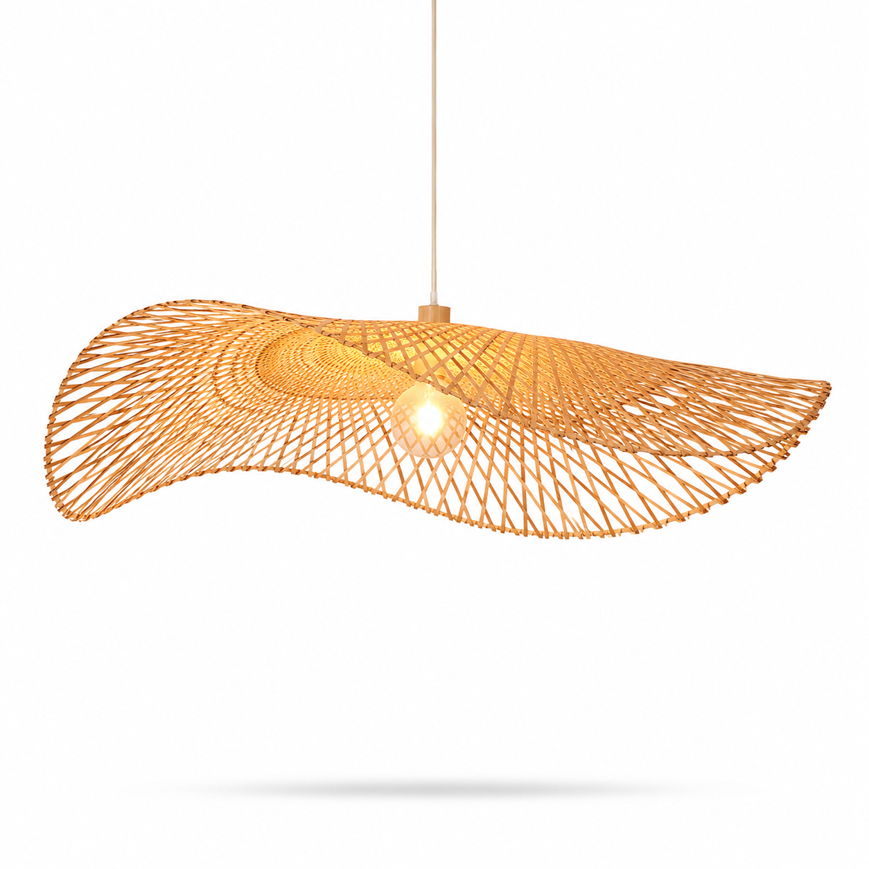 Lustre Artesanal Chapéu de Palha em Bambu e Rattan para Sala de C...