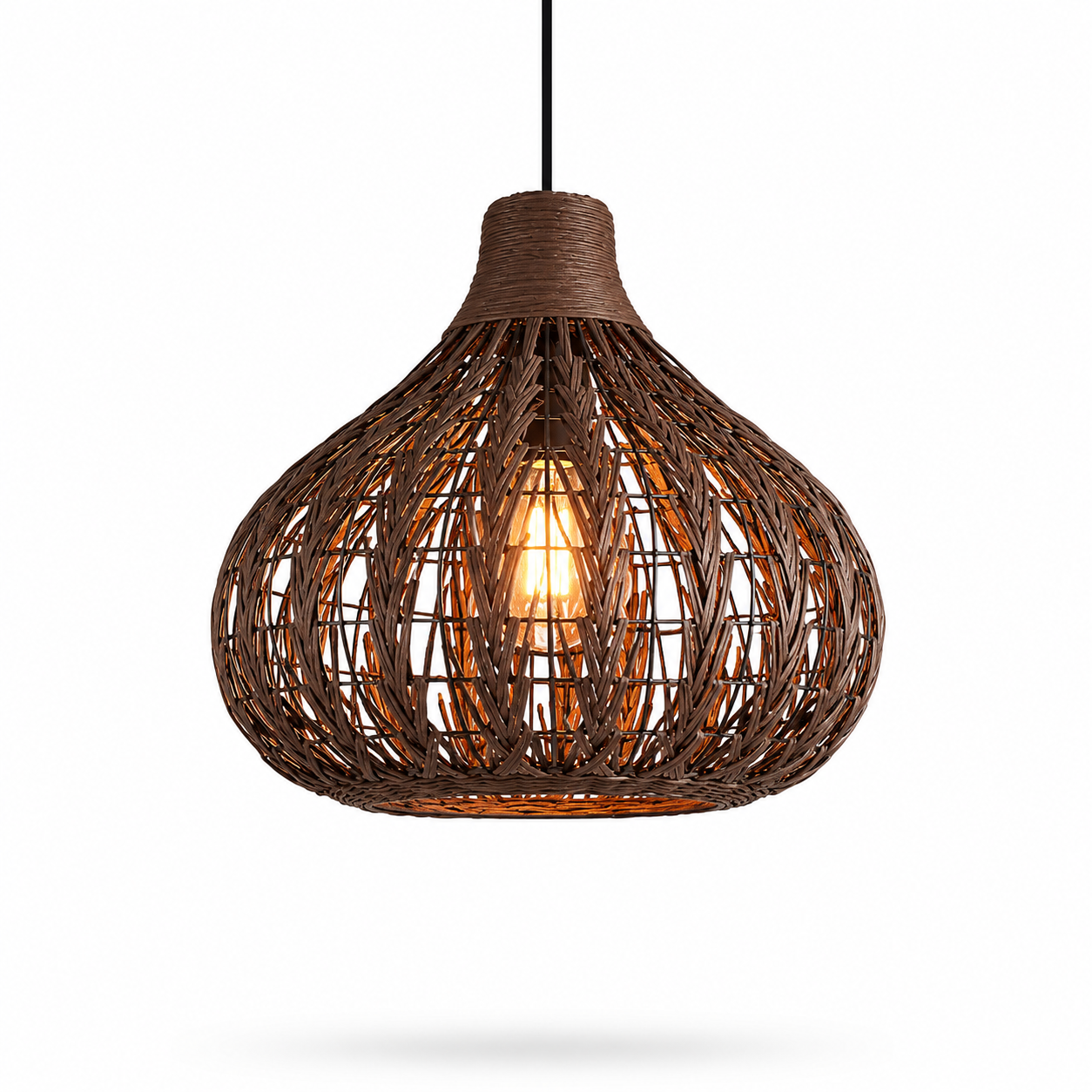 Pendente Faveia - Rattan e Fibra - quarto boho natural