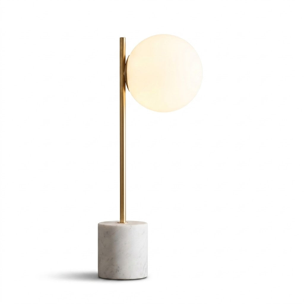 Luminária de Mesa Vidro Esfera com Base em Mármore – Hotel e Sala de Luxo