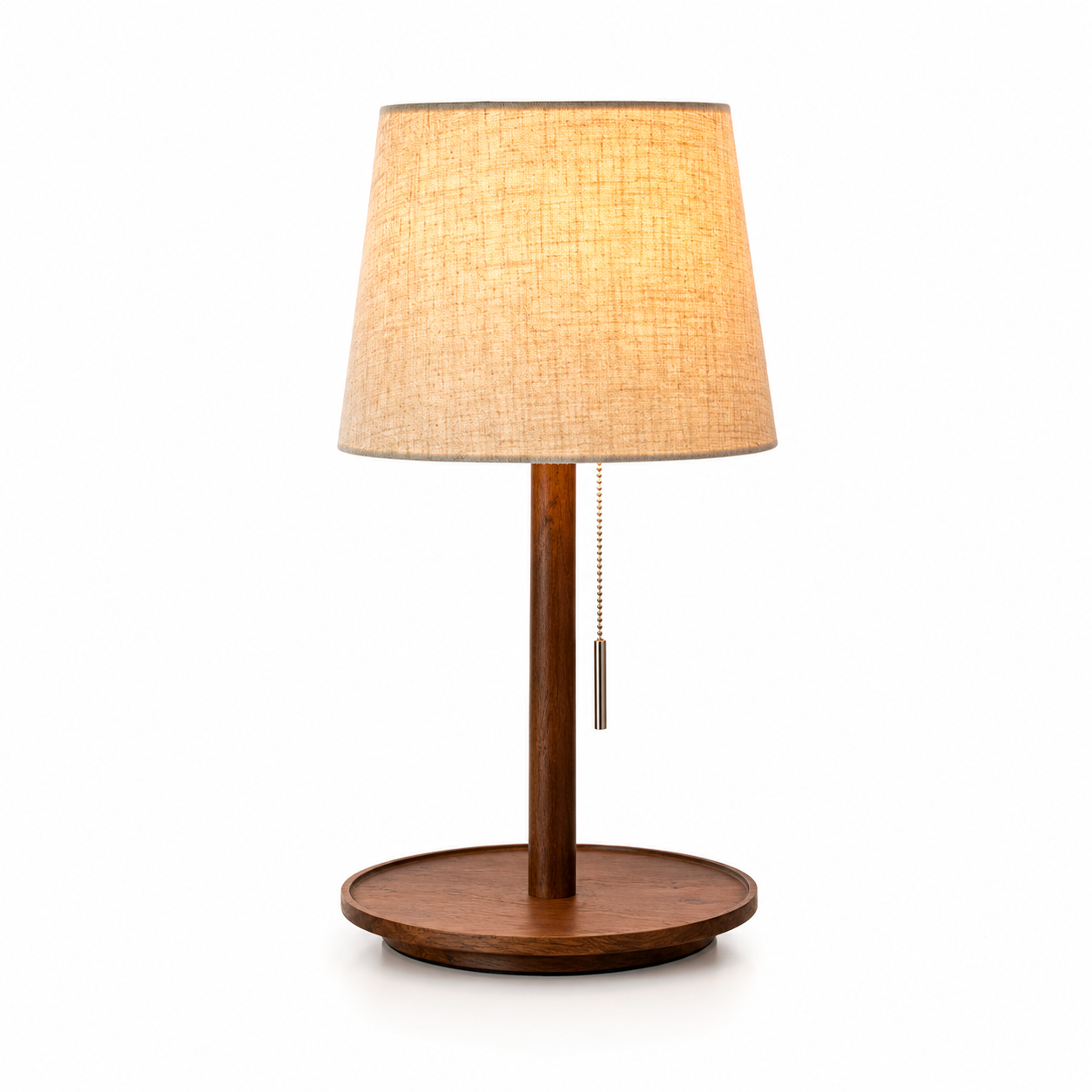 Abajur Custom Modern Nordic Luxo Casa Sala de Estar Quarto Decoração Round Fabric Wood Base Cloth Table Lamp
