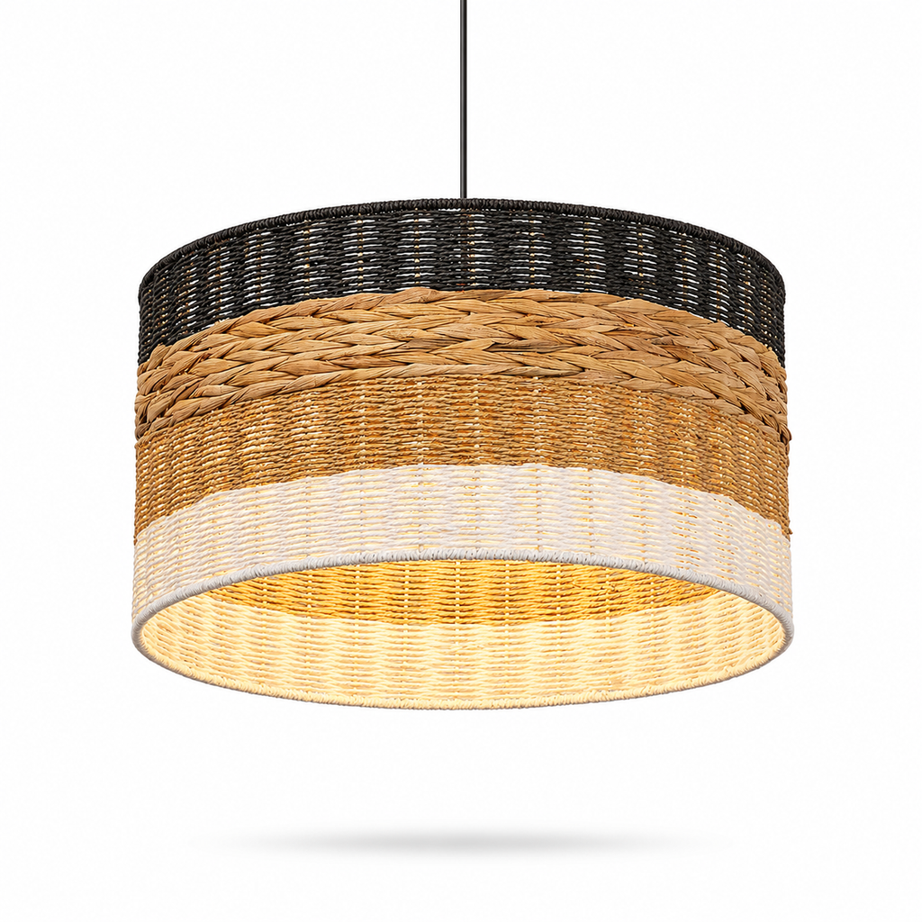 Lustre Wabi Sabi 4 Cores em Rattan para Quarto
