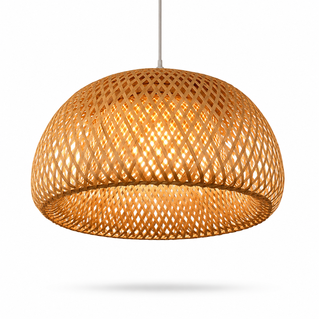 Lustre de Bambu Natural Trançado à Mão E27