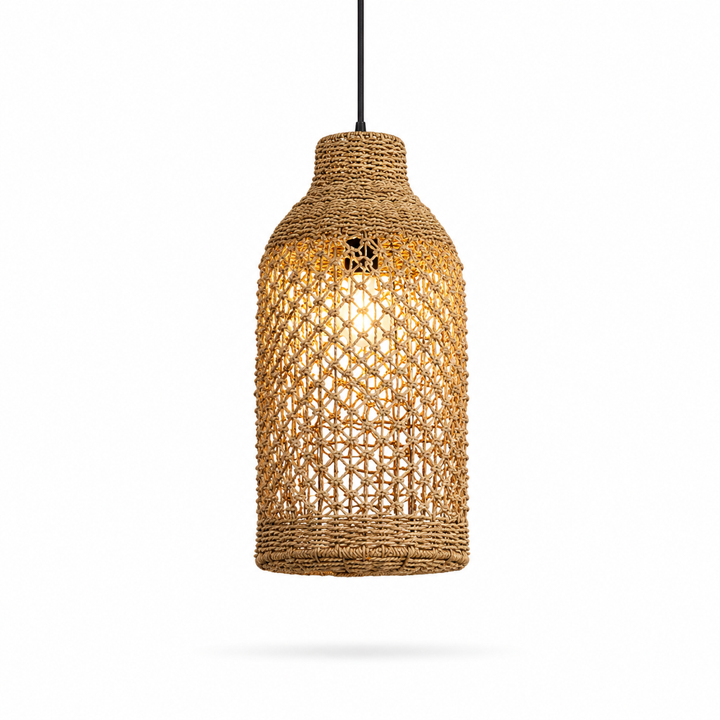 Pendente Retro de Bambu e Rattan Tecido à Mão para Sala de Jantar e...