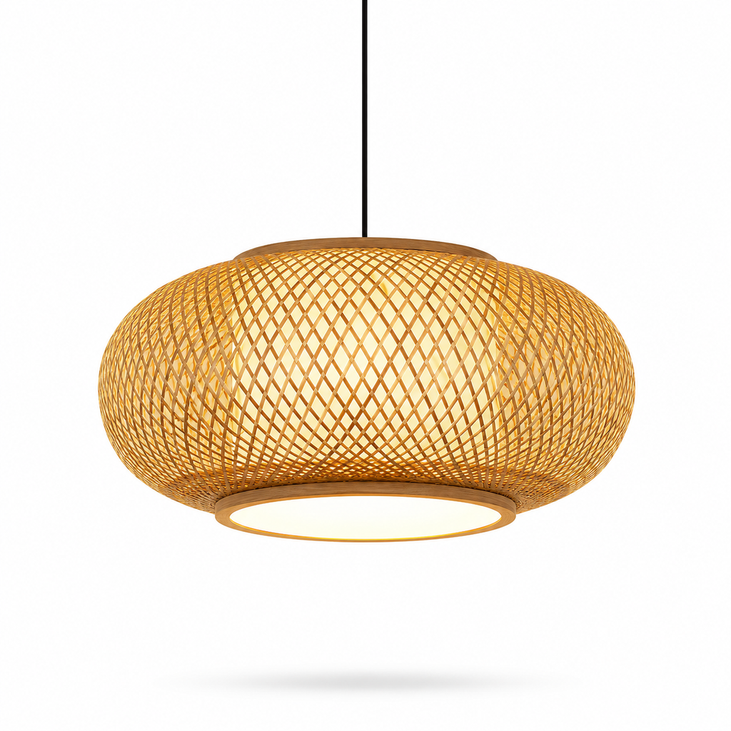 Pendente Artesanal de Bambu Trançado 40/50cm — Estilo Clássico E27