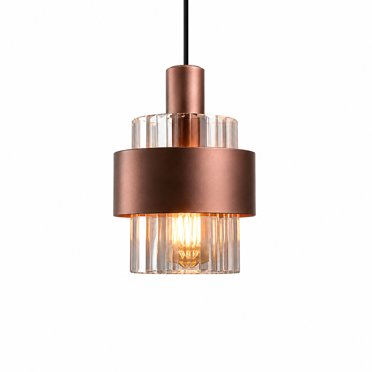 Kit 2 Pendentes LED E27 em Vidro Âmbar Bronzeado