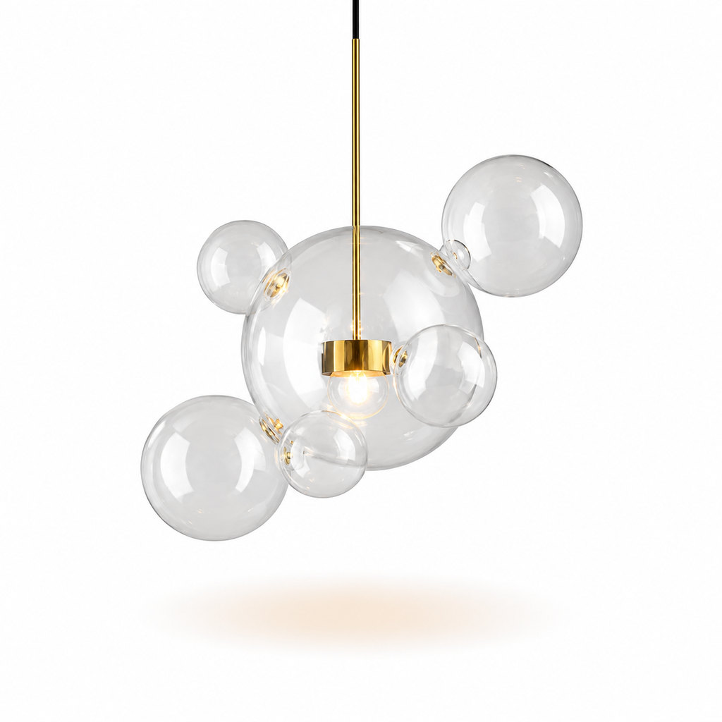 Lustre Pós-Moderno de Ferro e Vidro com Bolhas Múltiplas
