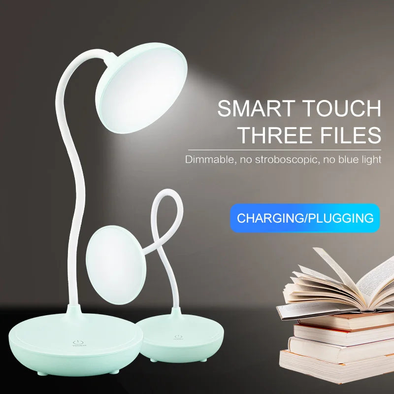 Luminária de Mesa LED Recarregável USB Touch com Dimmer – Para Estudar