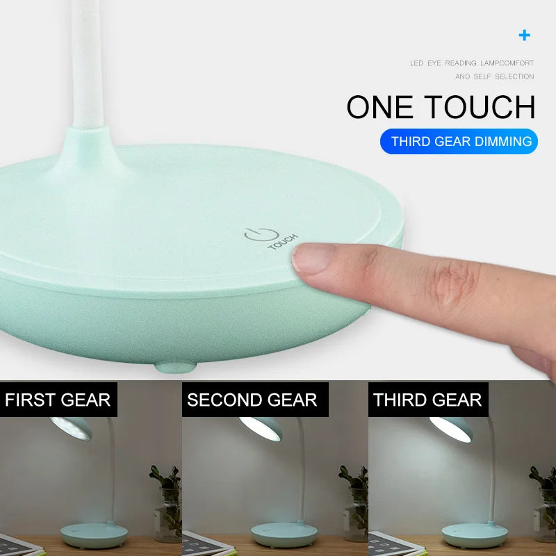 Luminária de Mesa LED Recarregável USB Touch com Dimmer – Para Estudar