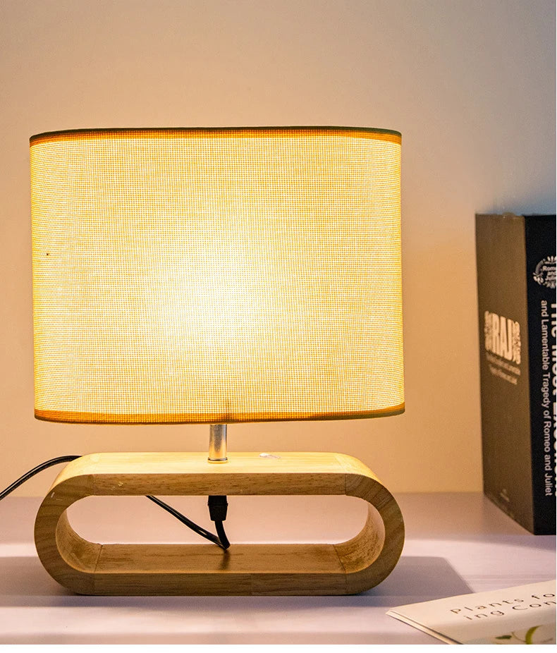 Luminária Madeira Nórdica LED Linho Japonesa Hotel Quarto