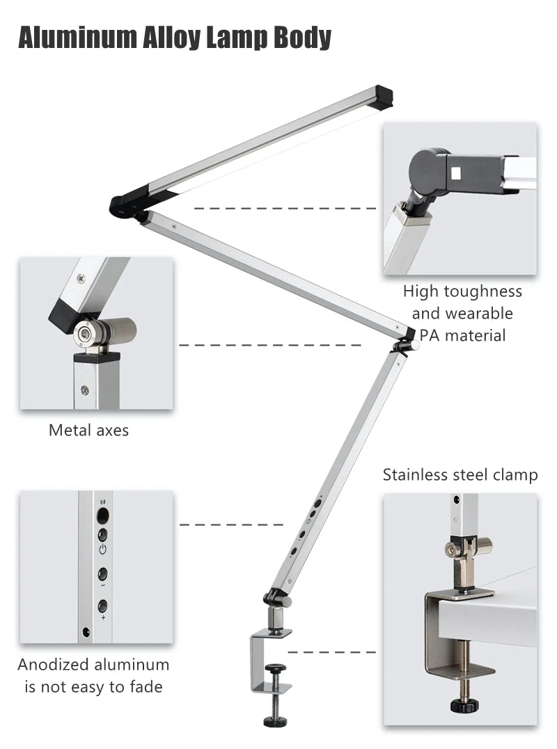 Luminária de Mesa 8W Braço Articulado com Dimmer LED – Proteção Ocular