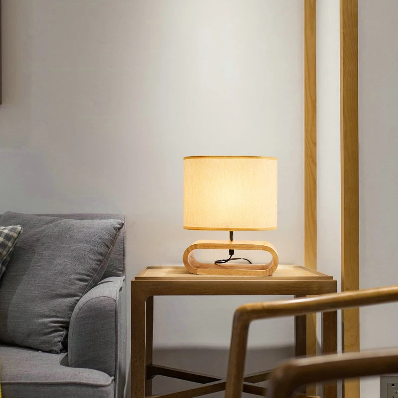 Luminária Madeira Nórdica LED Linho Japonesa Hotel Quarto