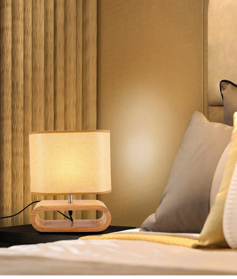 Luminária Madeira Nórdica LED Linho Japonesa Hotel Quarto