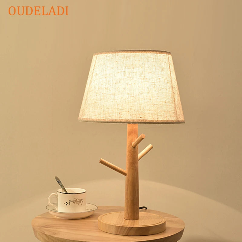 Luminaria de Mesa Avleia - Madeira Nogueira e Linho - home office organico moderno