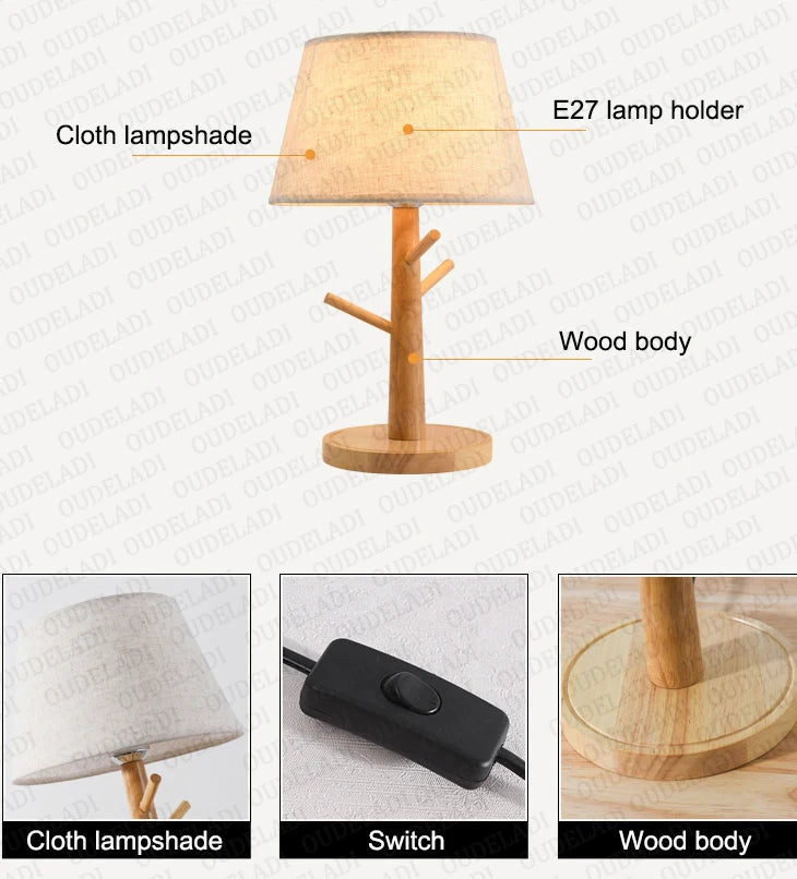 Luminaria de Mesa Avleia - Madeira Nogueira e Linho - home office organico moderno