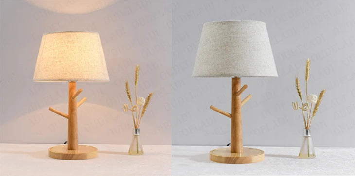 Luminaria de Mesa Avleia - Madeira Nogueira e Linho - home office organico moderno