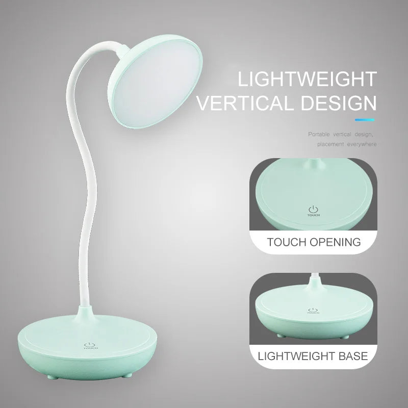 Luminária de Mesa LED Recarregável USB Touch com Dimmer – Para Estudar