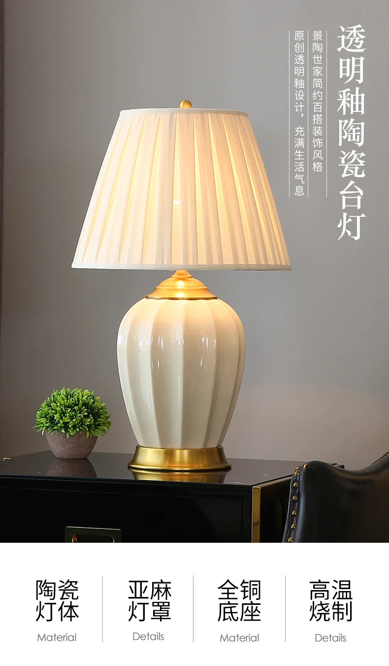 Abajur Cerâmica Quarto Sala Estilo Chinês Europeu LED