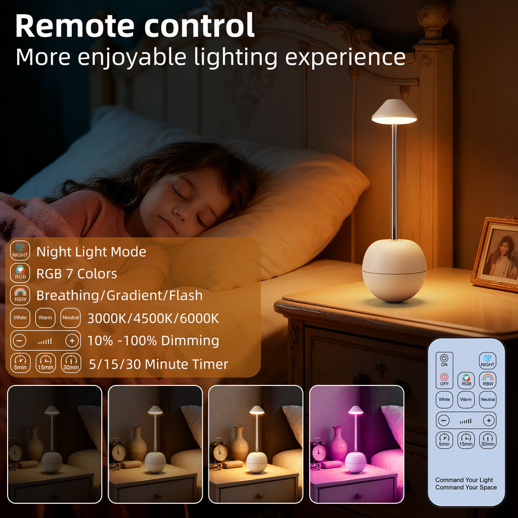 Luminária de Mesa LED Recarregável Decorativa com Controle Remoto