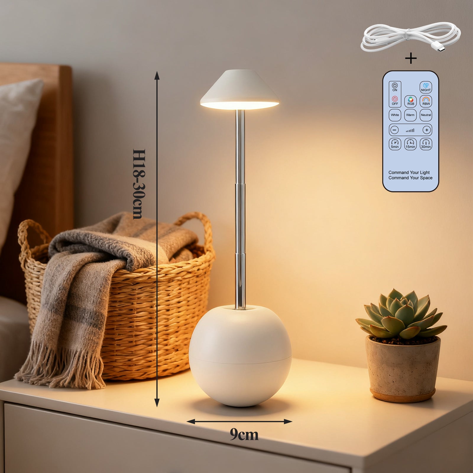 Luminária de Mesa LED Recarregável Decorativa com Controle Remoto