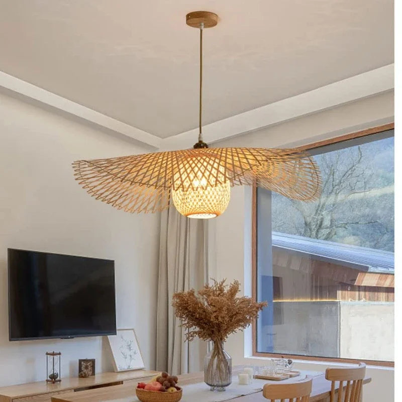 Lustre Boho de Bambu com Design de Folha para Restaurante e Café