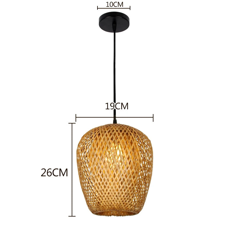 Lustre Lanterna de Bambu Trançado à Mão Retrô