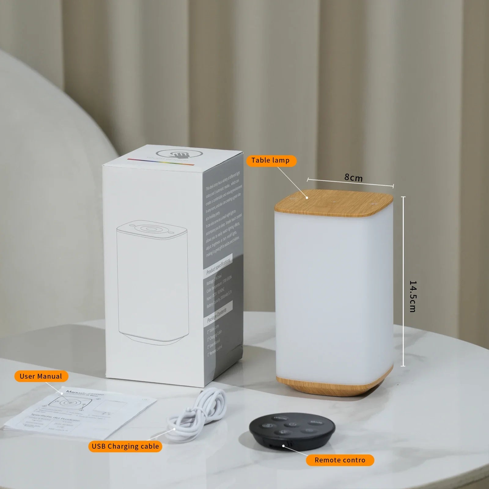 Luminária Touch Recarregável RGB Controle Remoto Timer