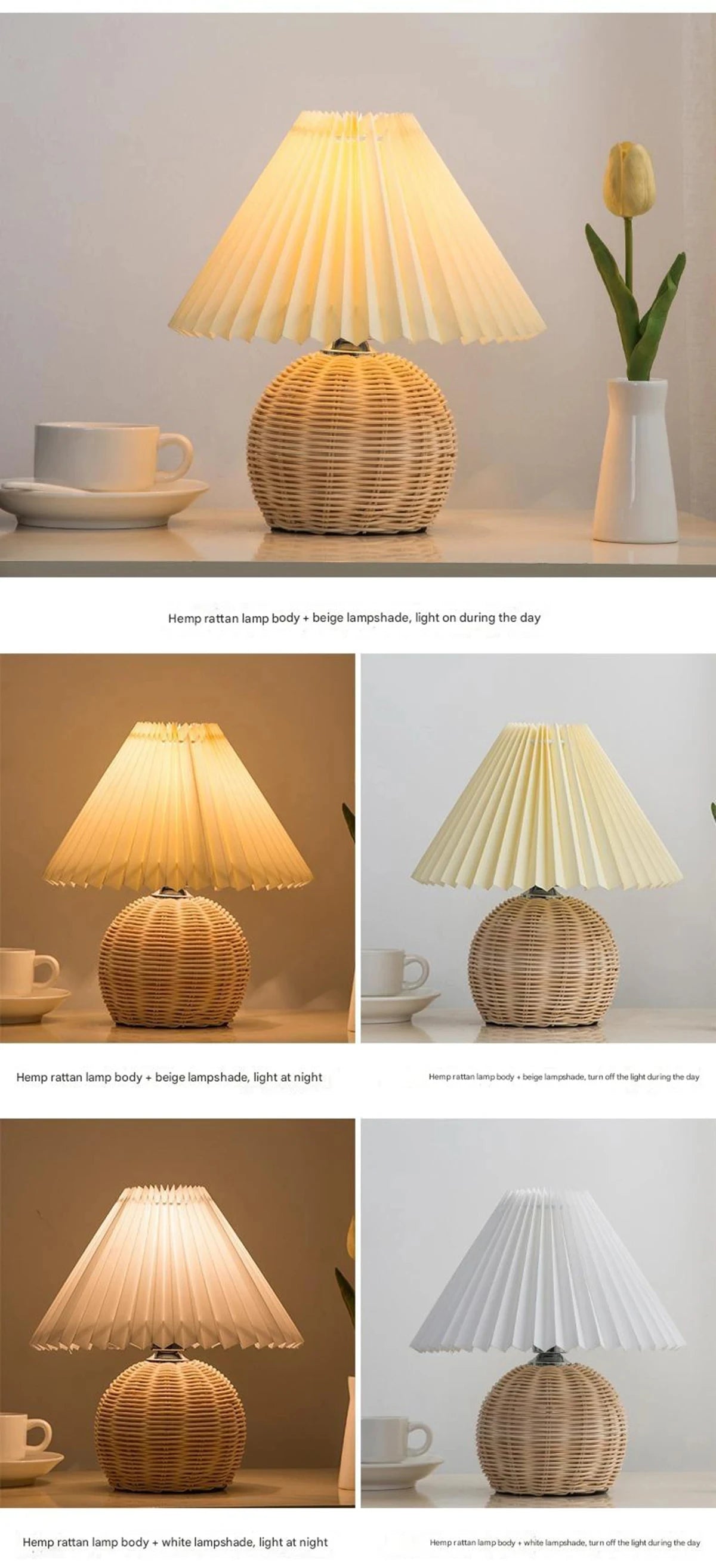 Luminária Rattan Bola Plissado USB Vintage Cabeceira Quarto