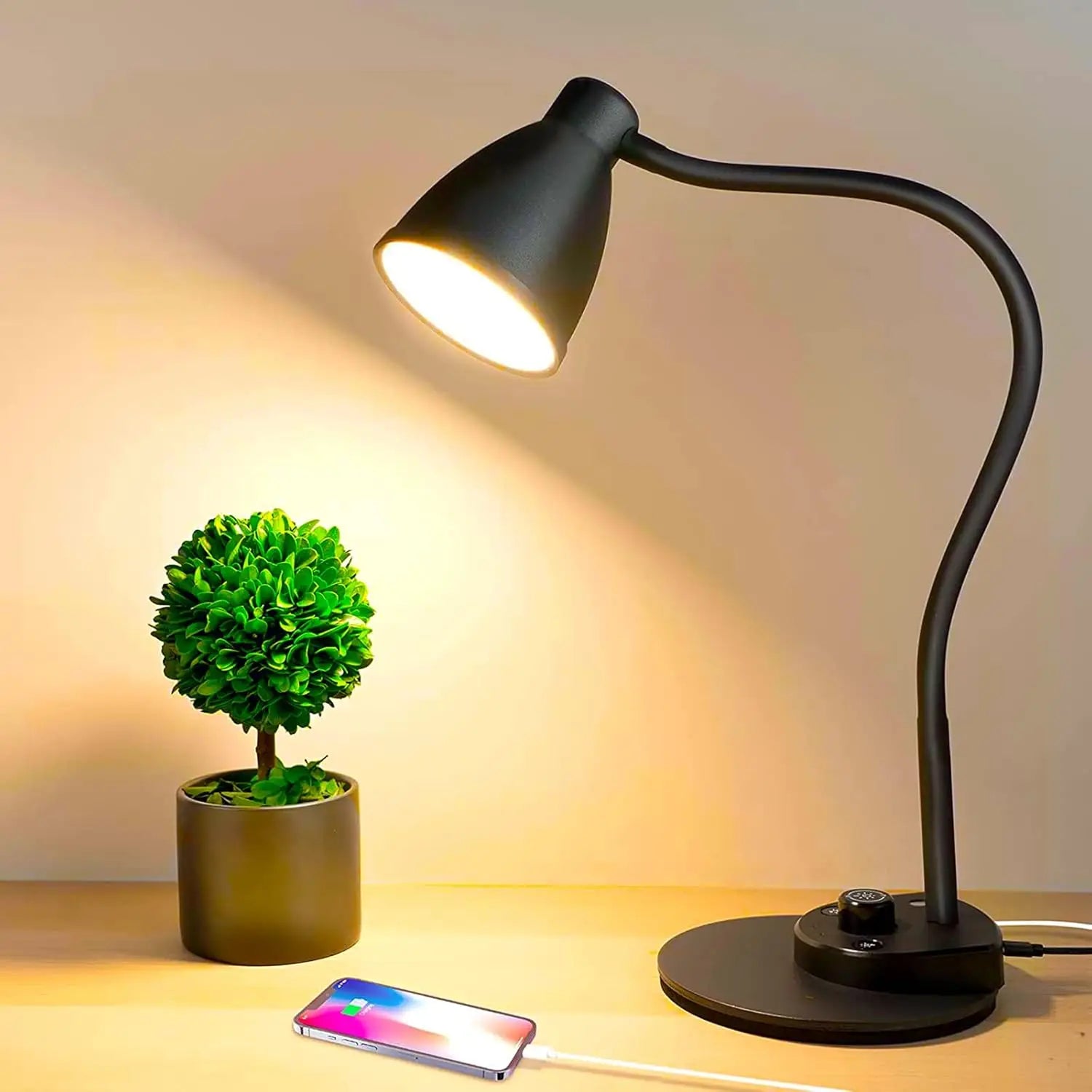 Luminária de Mesa LED USB-C com 3 Modos de Cor e Dimmer Automático
