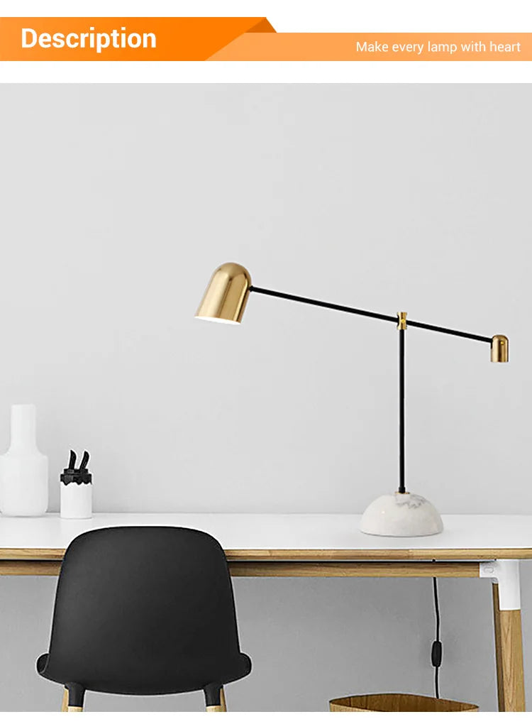 Luminária de Mesa Base Mármore Designer com Regulagem – Sala e Quarto