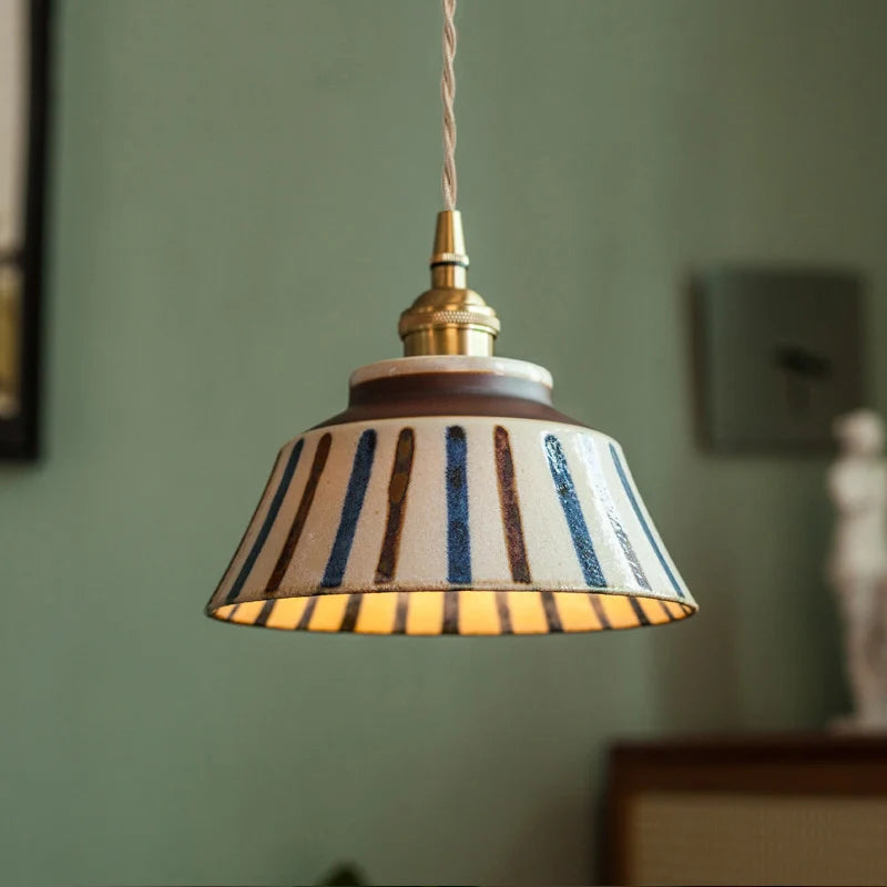 Pendente Cerâmico Estilo Chinês Retrô Azul e Branco para Sala de Ch...