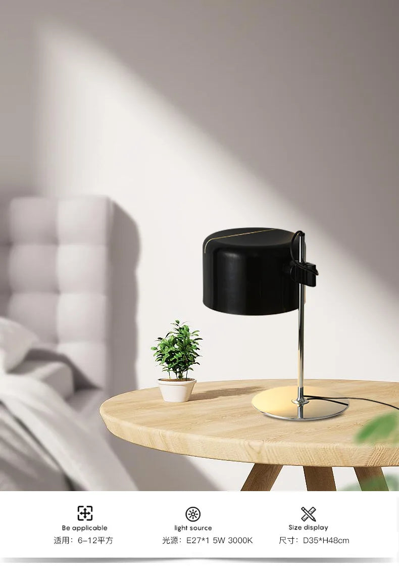 Luminária de Mesa Italiana Preta Minimalista – Designer para Sala e Escritório