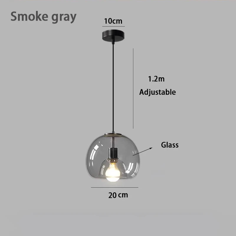 Pendente de Vidro Retrô Âmbar e Cinza Fumê E27 para Sala e Quarto