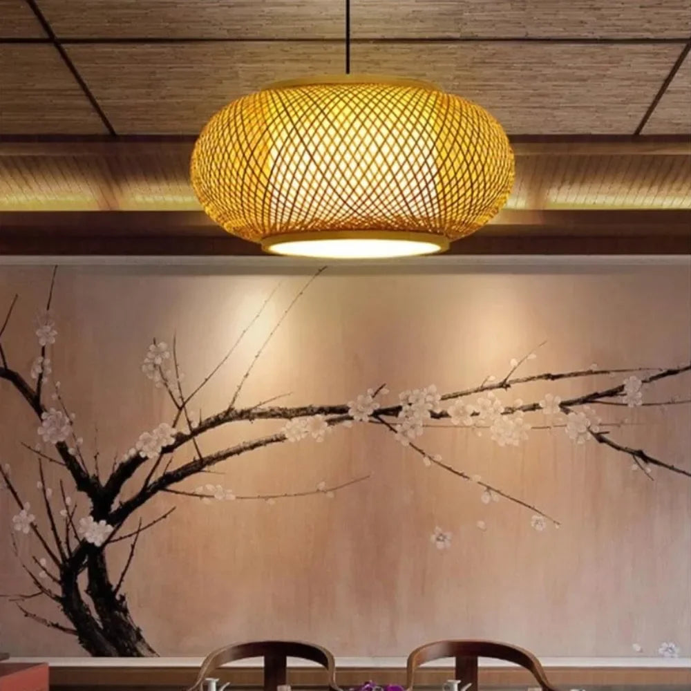 Pendente Artesanal de Bambu Trançado 40/50cm — Estilo Clássico E27