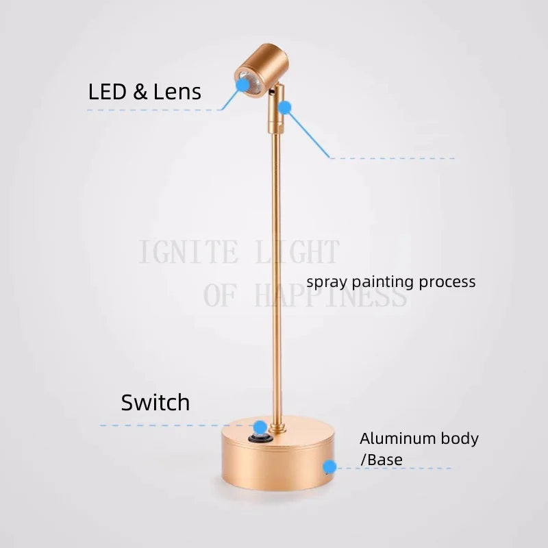 Spot LED Recarregável para Joalheria e Vitrine – Metal Dourado