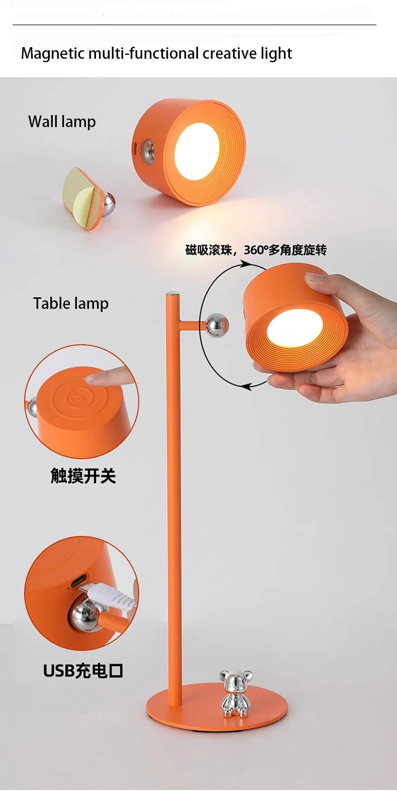 Luminária de Mesa Magnética Recarregável Giratória – Para Estudo e Parede