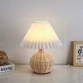 Luminária Rattan Bola Plissado USB Vintage Cabeceira Quarto