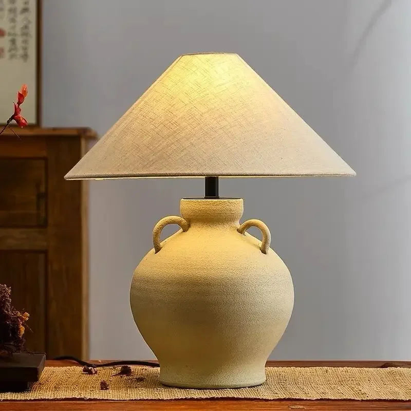 Luminária Cerâmica Wabi-Sabi Linho Cabeceira Sala Design