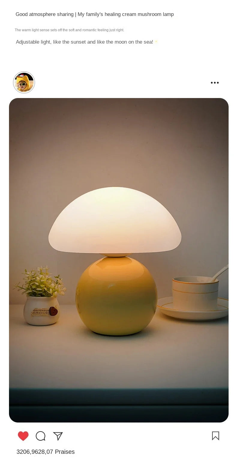 Abajur Cogumelo Cerâmica LED Luz Quente Cabeceira