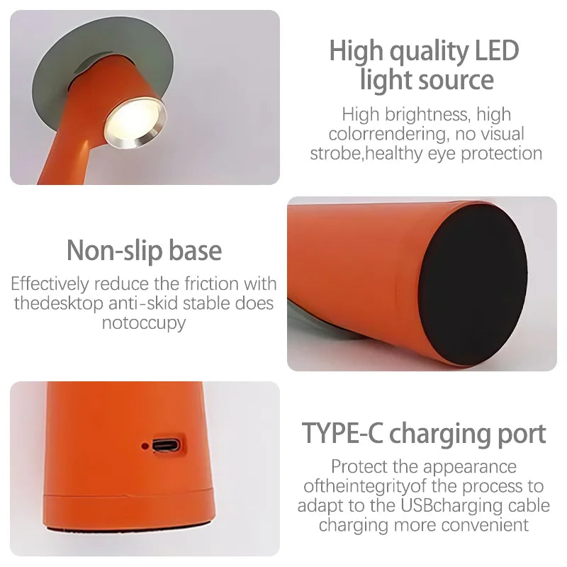 Luminária de Mesa LED Recarregável Touch Dimmer – Cabeceira e Sala
