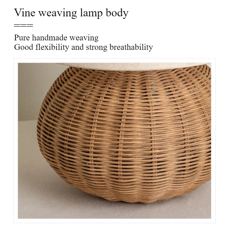 Luminaria de Mesa Avnae - Rattan e Linho - cabeceira japandi