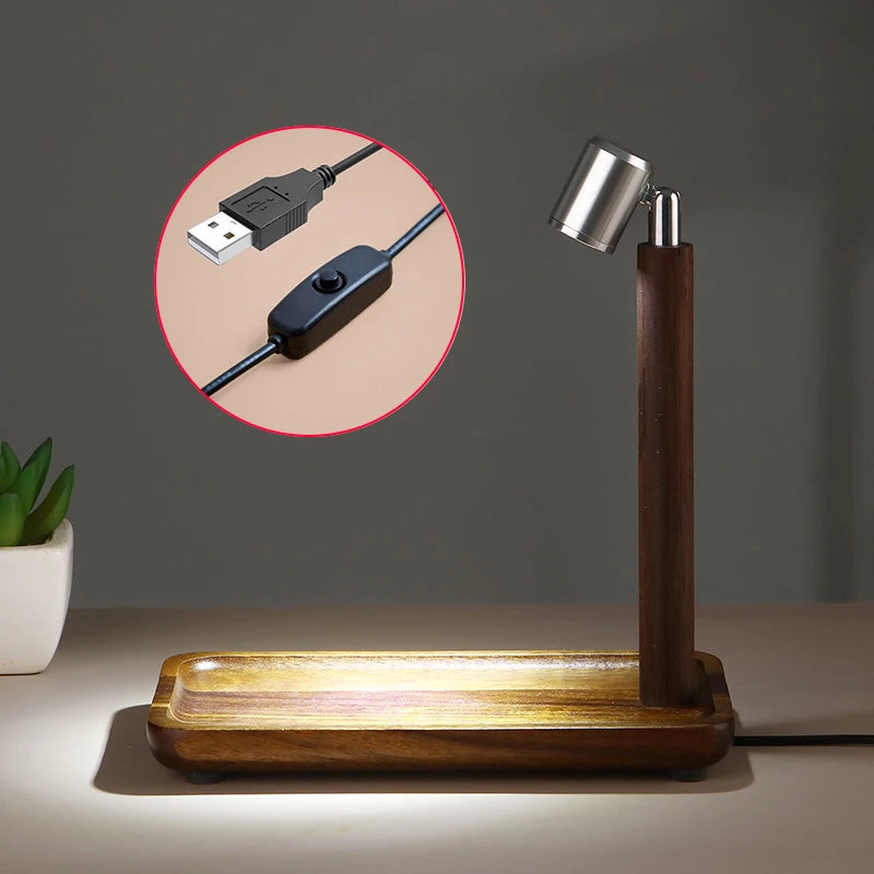 Luminária de Mesa Madeira USB Decorativa – Luz Noturna Proteção Ocular