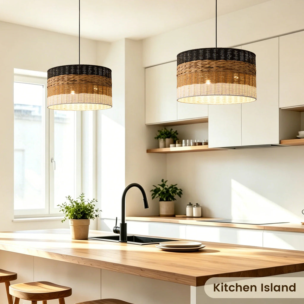Lustre Wabi Sabi 4 Cores em Rattan para Quarto
