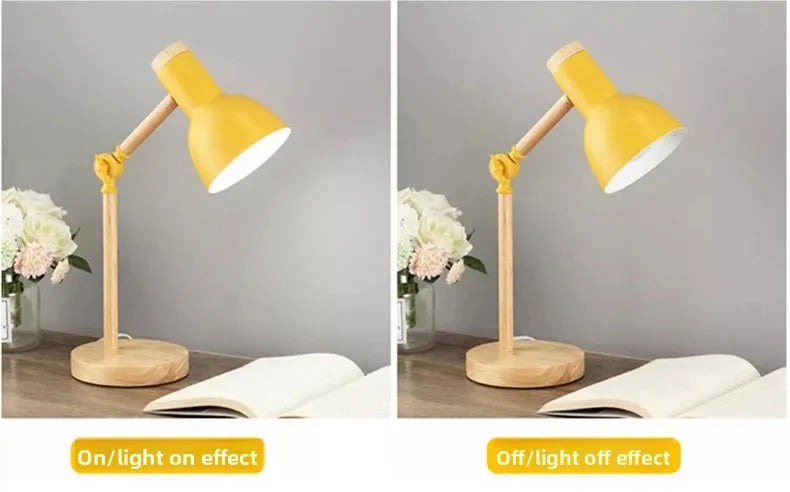 Luminária de Mesa Madeira Nórdica Criativa com LED Giratório – Cabeceira