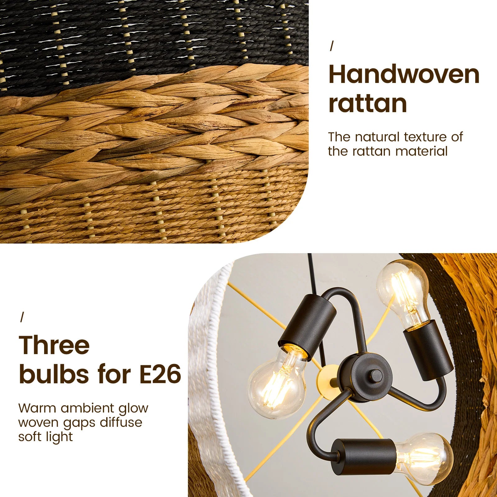 Lustre Wabi Sabi 4 Cores em Rattan para Quarto
