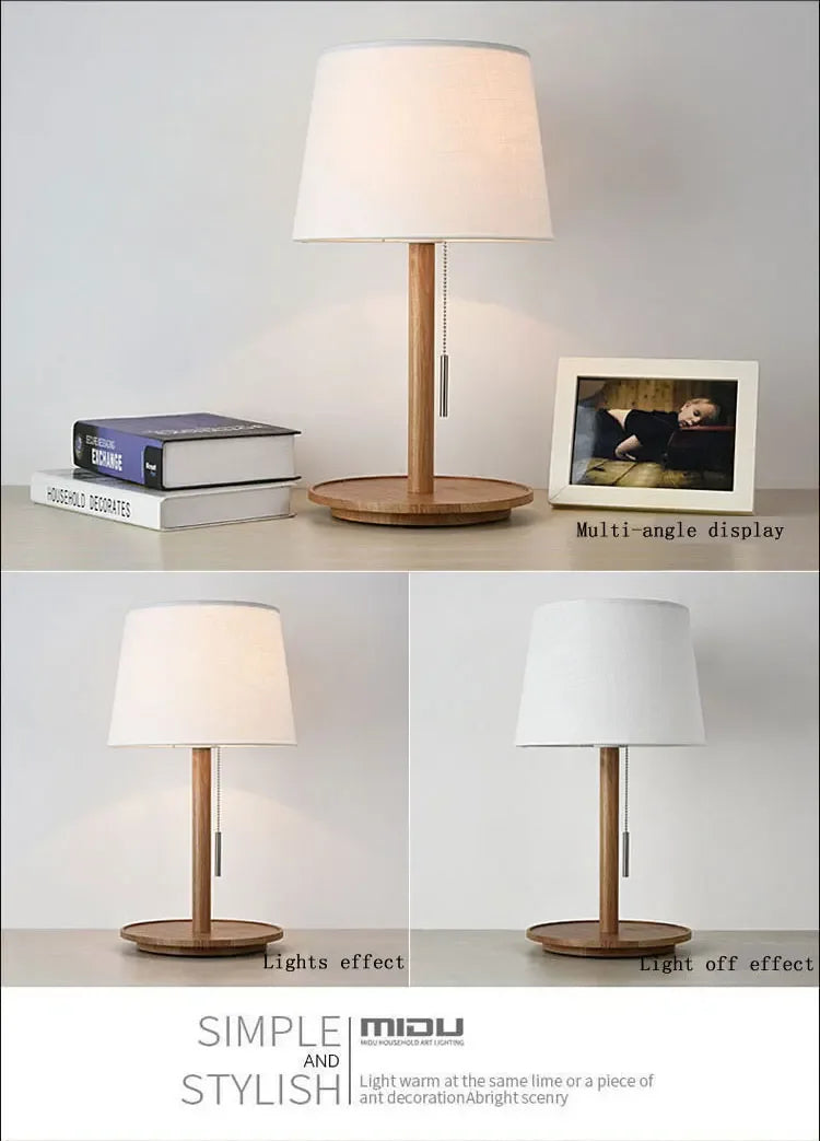 Abajur Custom Modern Nordic Luxo Casa Sala de Estar Quarto Decoração Round Fabric Wood Base Cloth Table Lamp